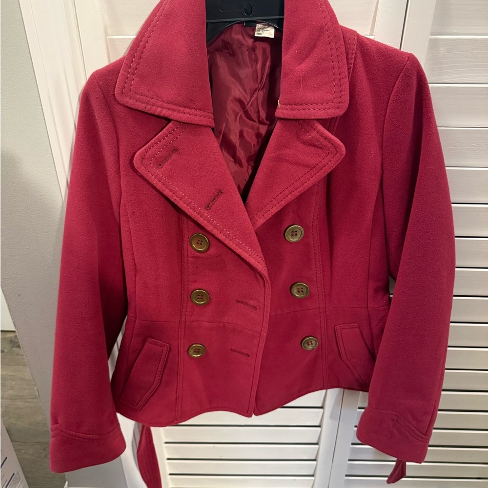 H&M Fuchsia Double-Breasted Pea Coat